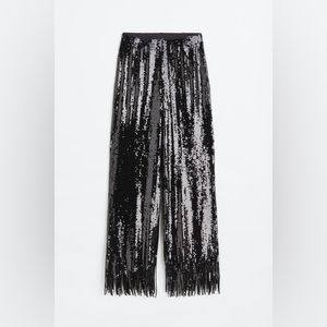 Black sequin fringe pants